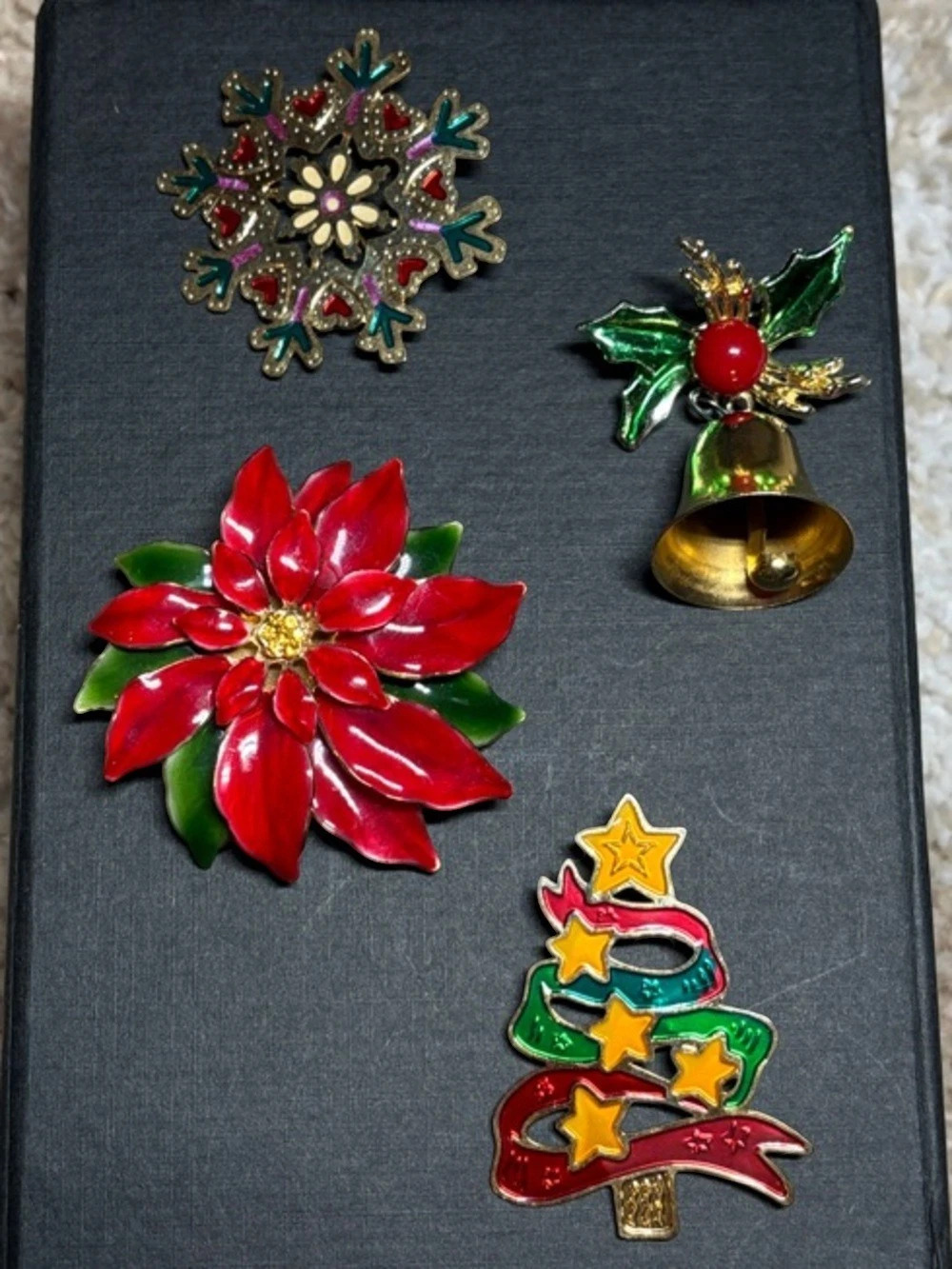 Holiday Brooch Set in Red & Green and Gold Tones
